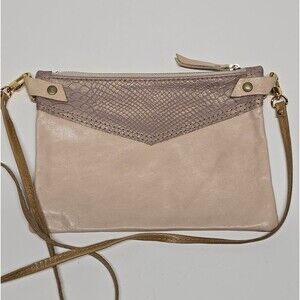 Permanent Baggage Beige Nude Leather Crossbody Bag Shakeskin Accent